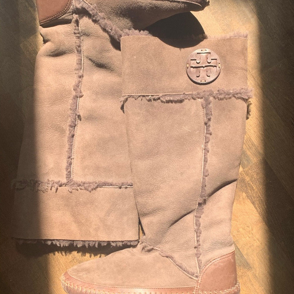 Tory Burch Shearling Round Tie Riding Boot